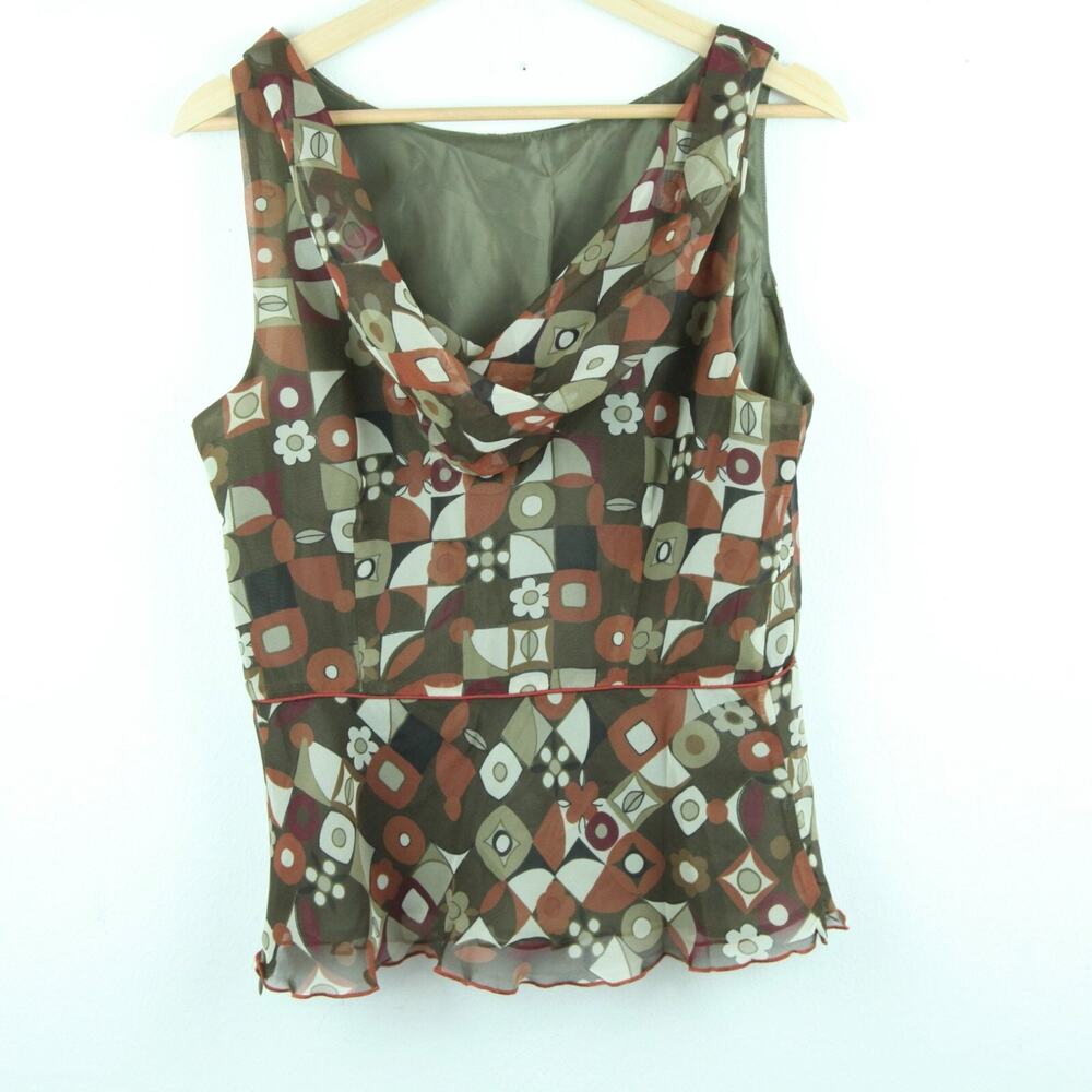 Vintage S M Blouse Quirky Peplum‎ Chiffon Floral Whimsigoth Officecore Y2K Retro